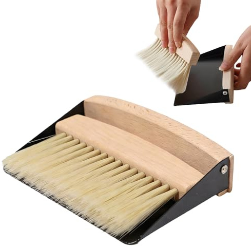 Small Dustpan and Brush Set, Mini Wooden Table Brushes and Dustpan Portable Mini Broom Small Brush and Pan for Cleaning Table Desk Countertop