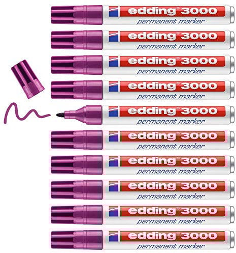 edding 3000 Permanentmarker - rotviolett (lila) - 10 Stifte - Rund-Spitze 1,5-3 mm - schnell trocknender Permanent Marker - wasserfest wischfest - für Karton Kunststoff Holz Metall - Universalmarker