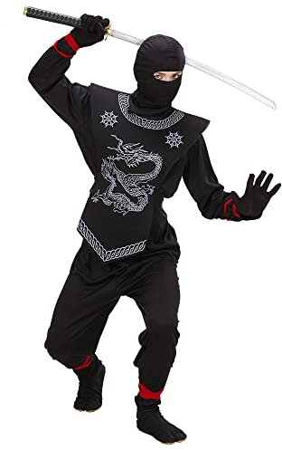 W WIDMANN MILANO Party Fashion - Costume da bambino ninja nero, samurai, guerriero, combattente, costumi di carnevale