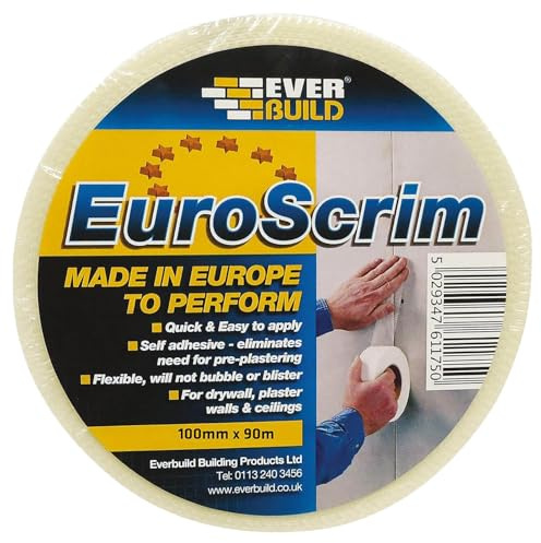Everbuild – EuroScrim – Self-Adhesive Scrim Tape – High-Tack Adhesive – Off White – 100mm x 90m