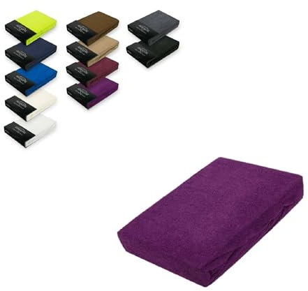 EXKLUSIV HEIMTEXTIL Frottee Spannbettlaken 180-200 x 200 cm 80% Baumwolle, 20% Polyester Öko - Tex Zertifiziert, Markenqualität, Matratzenhöhe bis 25 cm, Lila