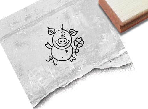 Stempel Schwein mit Kleeblatt - Silvester Stempel Glücksschwein - Tierstempel Sau Ferkel Motivstempel Basteln Deko Geschenk für Kinder - zAcheR-fineT
