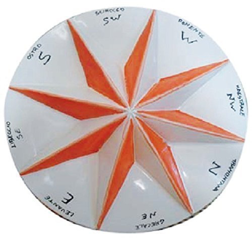 CERAMICA VIETRESE ARTISTICA ITALIANA DIPINTA A MANO, PANNELLO DA PARETE ROSA DEI VENTI; DIAMETRO CM. 34, PROFONDITA’ CM. 7.