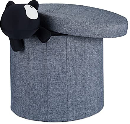 Relaxdays Sitzhocker mit Stauraum Größe L, Fußhocker mit Deckel, Polsterhocker zur Aufbewahrung, 43x45x45 cm, dunkelgrau