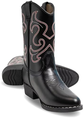 Stivali da cowboy per bambini, comodi da indossare, stivali da cowboy per ragazzi e ragazze, resistenti ed eleganti, abbigliamento western per giovani piloti, nero, 30 EU