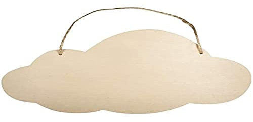 Rayher 62847505 Holz Schild Wolke, FSC100%, 40x20x0,6cm, mit Jutegarn, Natur