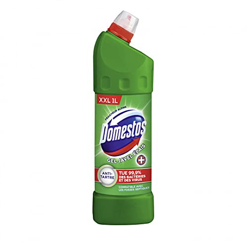 Domestos Gel mit Bleichmittel, Alpine Frische, 1 l, 4 Stück