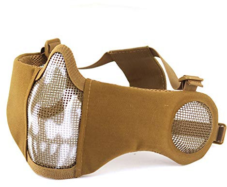 H World EU Tactical Airsoft Metal Mesh Breathable Protective Half Face Mask with Ear Cover DE Skull