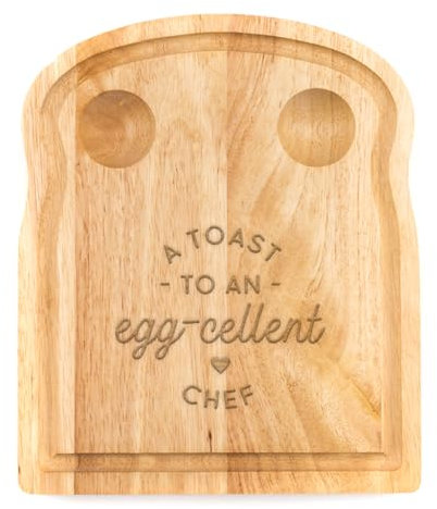 Breakfast Egg Board - A Toast to an Egg-cellent Birthday Gifts, Mum, Dad from Son Kids Daughter Baby - Unique Mothers Day Fathers Day Idea - Funny Engraved Pun Design Natural Wood (CHEF)