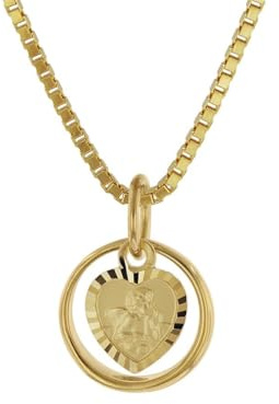 trendor Taufring mit Engel-Herz Gold 585 / 14K mit plattierter Halskette