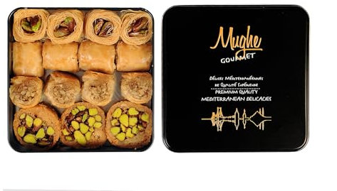 Mughe Gourmet Baklava Sortiment Elegant Geschenkbox - Baklawa Kleine mundgerechte Dessertgeschenke - 250g/9oz - Perfekt für Geburtstag, Weihnachten, Eid, Vatertag und mehr