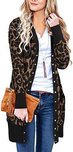 II ININ Women Cardigans for Women UK Leopard Print Ladies Long Cardigan Fall Lightweight Knit Cardigan Leopard01