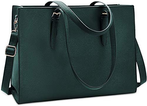 NUBILY Laptop Bags for Women 15.13 inch Large Leather Tote Bag Ladies Laptop Handbag Computer School Shoulder Bag Business Work Bag Green