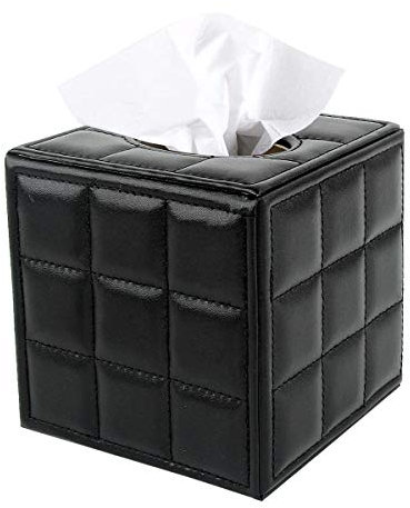 Discoball Copertura per scatola di fazzoletti, in pelle PU, per casa, ufficio e auto, quadrato, per casa, ufficio e auto (cubo nero)