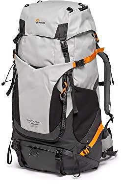 Lowepro PhotoSport PRO BP 55L, Rucksack für Reflex- und spiegellose Kameras, Zugang von vorne und hinten, herausnehmbarer Kameraeinsatz, Zubehörgurte, Größe:M/L, Farbe Dunkel/Hellgrau, grau