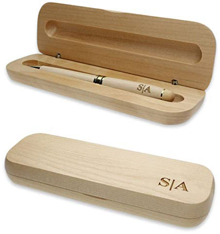 FORYOU24 Holz Kugelschreiber mit Gravur Initialien personalisiert in Geschenk-Schachtel aus Holz die Geschenkidee Stift gravur