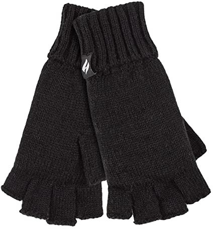 HEAT HOLDERS Handschuhe Fingerlos Damen Warm für Winter Bunt Thermo Handschuhe Ohne Finger mit Fleece Gefüttert (Einheitsgröße, Schwarz)