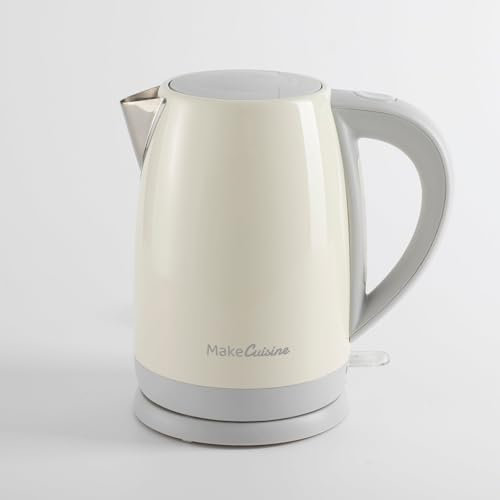 MakeCuisine Hervidor Vintage Loft, Inspire Collection – Botón Inicio,Luz Led – Cap. 1.7L – Indicador Nivel – Botón Apertura – Control Temp. - Paro Automático – Acero Inox. – Col. Soft Cream – 2200W