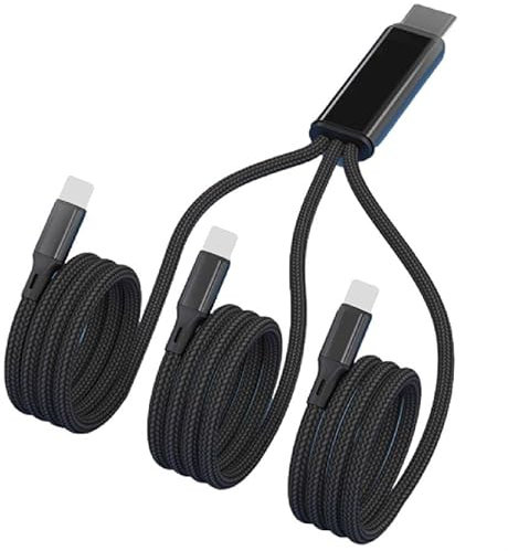 GIMIRO Câble de Chargement Multiple 3-en-1, USB Type C, Tressé en Nylon Noir, 3 Cordons (Black/C-CCC)