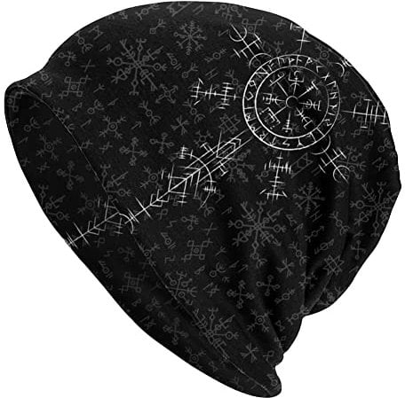 TQWSVUM Nordic Vegvisir Bedruckte Skullies Beanies Mütze – Herren Damen Wikinger Kompass Dehnbare Mütze – Modische Warme Neuheit Street Vintage Lässige Wandermützen