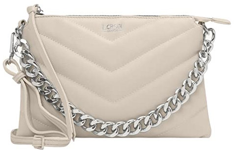 L.CREDI Damen Clutch KALINKA Handtasche mit abnehmbarem Schultergurt 28x2x18 108 (231) Pearl