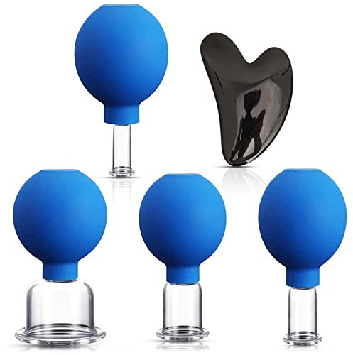 Schröpfgläser mit Ball: Schröpfgläser aus Echtglas, 5 Stück Schröpfgläser mit Saugball & Faszienschaber, Feuerlosen Schröpfen Schröpfglas-Set Vakuum Cupping Schröpfgläser Professionellen, Original