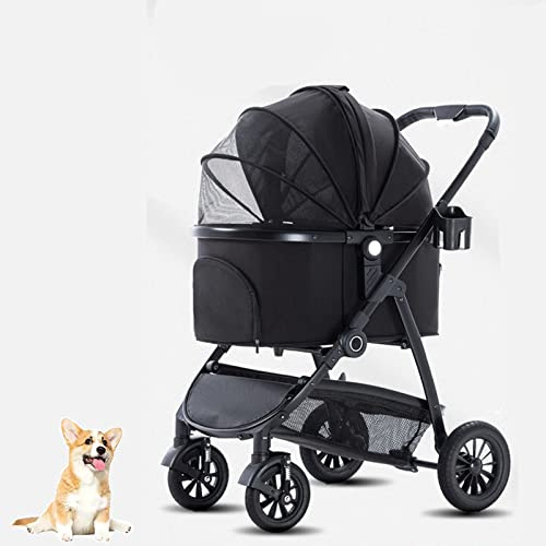 Pet Stroller 4-Wheels Cat Dog Stroller Pet Carrier Bummelwagen Faltbarer Hundewagen Mit Herausnehmbarem Liner Haustier-Hundewagen