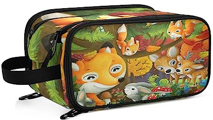 Kulturbeutel süßer Hirsch Fuchs Eule Specht Große Kosmetiktasche Kulturtasche Waschtasche Make Up Tasche Waschbeutel Schminktasche für Damen Mädchen