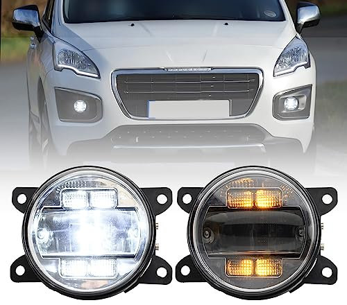 NSLUMO LED-Nebelscheinwerfer DRL Tagfahrlicht für Peugeot 207 208 2008 3008 4008 5008 Frontstoßstange Nebelscheinwerfer Reflektoren Montage Blinker DLR-Lauflicht 2 Stück klare Linse