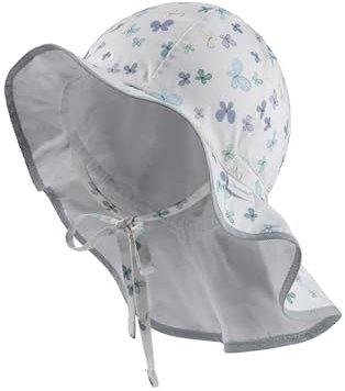 Sterntaler Sonnenhut Schmetterlinge mit Nackenschutz und Bindeband - Sommerhut Mädchen mit Aufdruck und UV 30, schützt den Kopf vor der Sonne - Sonnenhut Kinder mit Größenregulierung - weiß, 53