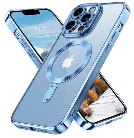 DUEDUE Magnetic Clear for iPhone 13 Pro Case, [Compatible with Magsafe] Wireless Charging Shockproof Protection, Scratch-Resistant Slim Phone Cover Women Men Case for iPhone 13 Pro 6.1, Blue