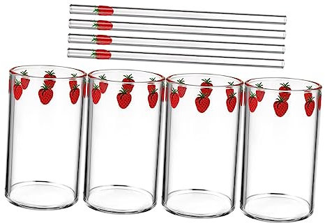 BESTonZON 4 Ensembles Verre À Fraises Tasse À Café Chauffante Tasse De Paille En Verre s À Boire Clairs À Jus En À Lait En À Cocktail Claire À