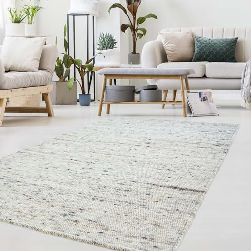 Gewalkter handgewebter Hand-Web-Teppich Frankeneck aus hochwertiger Schurwolle nachhaltig, strapazierfähig und beidseitig legbar ideal fürs Wohnzimmer, Schlafzimmer und die Küche Kiesel 200x290 cm