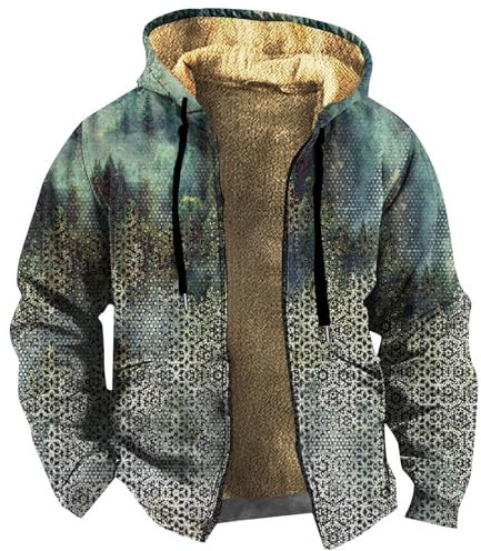 Trench Coat Men, Men's Retro Print Jacket Spring And Autumn Casual Trend Zipper Hooded Jacket Rain Jacket Men Wachs Für Wachsjacken Mäntel Herre Jacke Männer Winterjacke Parka (L, Dark Green)