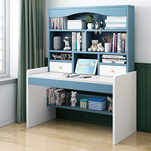 EsEntL Schreibtisch mit Ablagefächern und 2 Schubladen, Home-Office-Schreibtisch, Computertisch, Schreibarbeitsplatz, höhenverstellbar (39 Zoll, Blau)