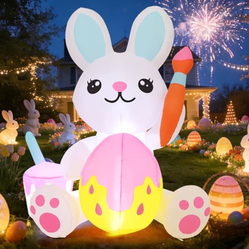 Aufblasbare Osterhase für den Außenbereich, niedlicher Hase, Zeichnen, Ostereier, aufblasbar, mit integrierten LED-Lichtern, für Urlaub, Innenräume, Rasen, Garten