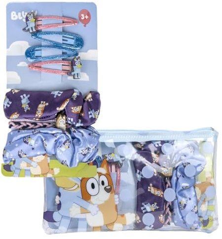 Set de Belleza Infantil de Bluey - Color Azul - Conjunto Completo - Neceser con Coleteros, Pulsera y Pinzas para el Pelo