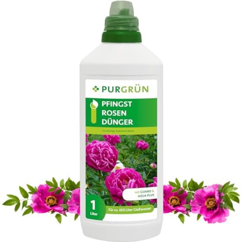 Purgrün® Pfingstrosen-Dünger 1 Liter – Für leuchtende Blüten & kräftiges Wachstum – Blumendünger mit Spurennährstoffen – Verbessert die Bodenqualität mit Guano – Konzentrat für 400 Liter Gießwasser