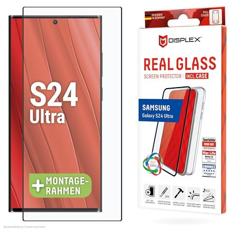 Displex Schutzglas (10H) für Samsung Galaxy S24 Ultra, Eco-Montagerahmen, Privacy Filter, Tempered Glas, Kratzer-resistente Schutzfolie, hüllenfreundlich (Real Glass + Handyhülle)