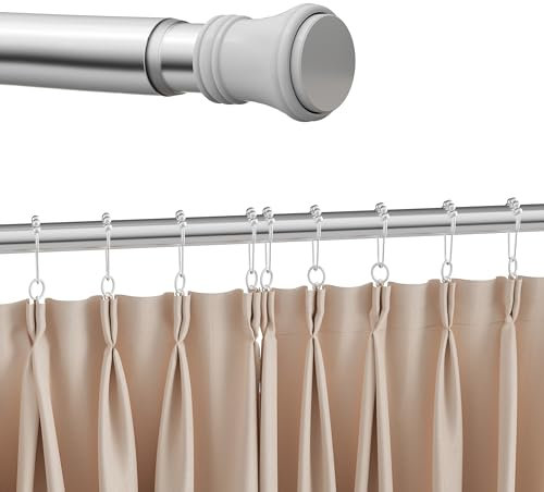 Heilmetz Duschvorhangstange ohne Bohren, Ausziehbare Duschvorhangstange Teleskopstange mit 12 Duschvorhangringe Edelstahl Duschvorhang Duschstange für Badewanne Gardinenstange,Silber（70cm-110cm）