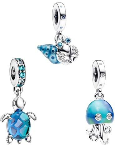 Feitery Ein Satz von drei(Schildkröten Seeschnecke Quallen) Hundepfote Glühwürmche Charms Reisen Kompatibilität für Pandora Armband Herz Anhänger Meerestiere Sommer-Schmuck