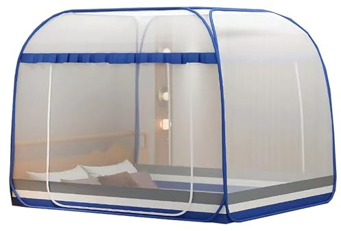 CUTTE Pop-Up Moskitonetz Sommer-Betthimmel Faltbar Tragbar Moskitonetz Installation Kostenlos Bed Dream Tents Schlafzelt für Einzel- Bis Kingsize-Betten,Blue1,200x220cm
