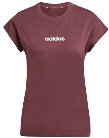 adidas Damen Essentials LINEAR Cotton T-Shirt, Aurora Ruby/White, L