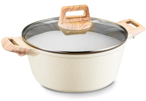 TIPTAP 4L/4.23Qt Nonstick Stockpot, Granite Cookwear Soup Pot with Lid, Casserole Nonstick Stock Pot, Induction Bottom for Soup, Broth, Chili, Stew and More, All Stove Compatible(White)