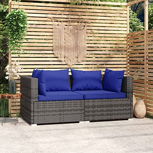Chaduof 2-Sitzer-Sofa mit Kissen, Palettensofa, Palettenmöbel Set, Gartensofa, Outdoor Sofa, Gartencouch, Gartenmöbel Lounge, Grau Poly Rattan