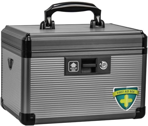 ZORVIDSON Medicine Lock Box with Key,Portable Medication Lock Box with Removeable Tray, Medicine Storage Box for Home (Black, Medium)