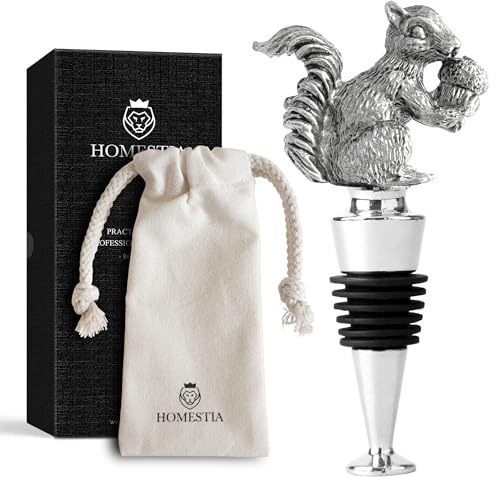 Homestia Wine Bottle Stoppers for Glass Bottles, Squirrel Bottle Stopper Reusable Wine Corks Black Wine Tool, Zinc-Alloy Silicone Wine Stoppers, Wine Toppers with Decors