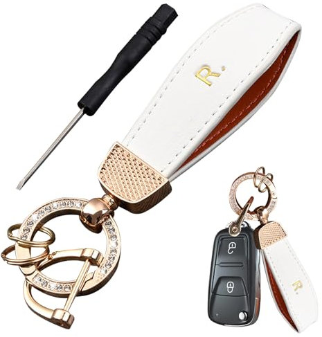 SZSMW Porte Clé Voiture - Porte Clef Cuir - Porte Clef Voiture Femme Convient pour Les Voitures,Les Bureaux,Les Petits Accessoires de Sac à Main,Unisexe(Livré Avec un Petit Tournevis)(Version Blanche)