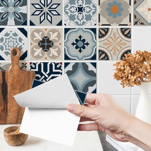 Muralo 24 Stück Fliesenaufkleber Modernes marokkanisches Mosaik - 10x10 cm | Klebefliesen, Selbstklebende Fliesen, Mosaikfliesen - ideal für Küche, Bad und Flur, Küchenrückwand, einfach anzubringen