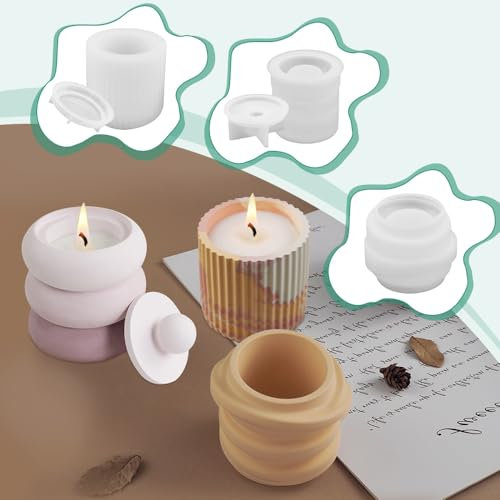 LPAMABA 3 Pièces Moule en Silicone pour Bougeoir Moule à Bougie en Béton Moules en Ciment pour Bougies Moule de Bougeoir en Silicone Moule à Pot de Fleurs pour Bougeoirs, Pots de Fleurs